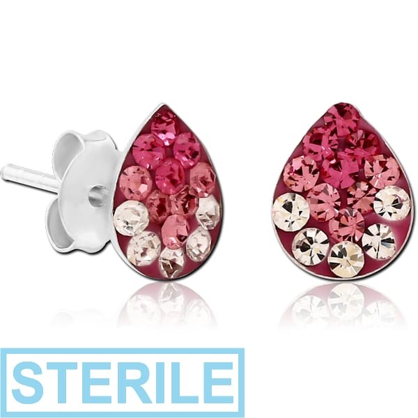 STERILE STERLING SILVER 925 CRYSTALINE EAR STUDS PAIR - DROP