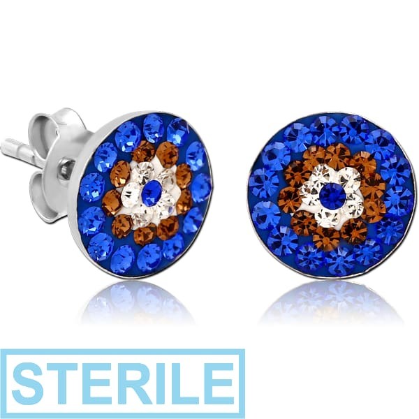 STERILE STERLING SILVER 925 CRYSTALINE EAR STUDS PAIR - CIRCLE