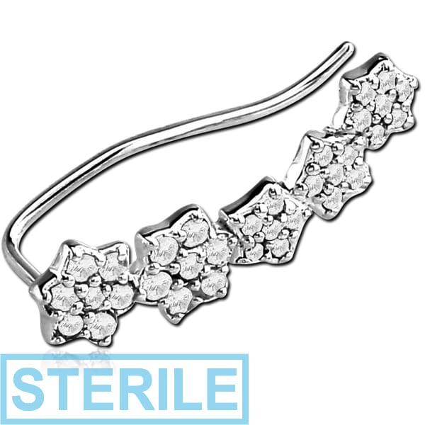 STERILE STERLING SILVER 925 JEWELLED EAR VINE - LEFT - STARS