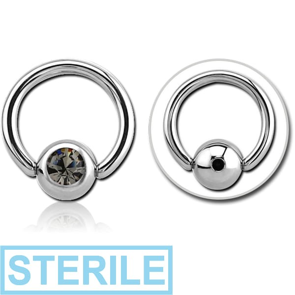 STERILE SURGICAL STEEL PREMIUM CRYSTAL JEWELLED SLAVE BALL WITH BALL CLOSURE RING