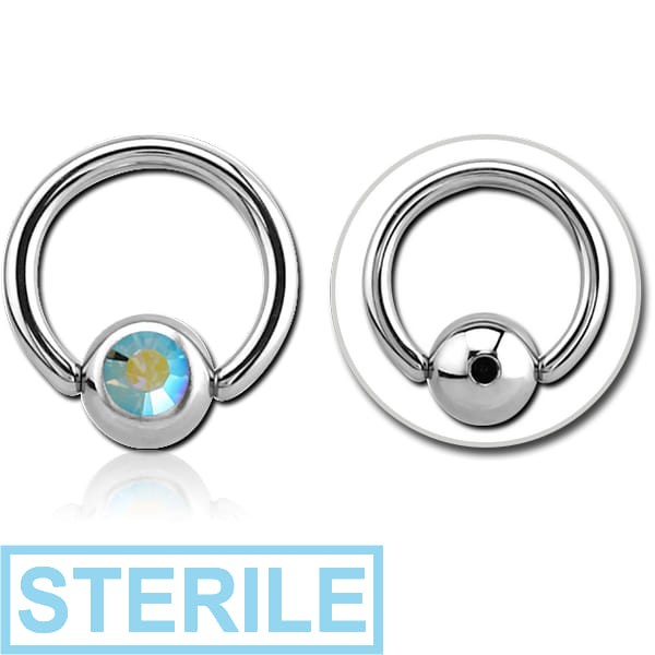 STERILE SURGICAL STEEL OPTIMA CRYSTAL JEWELLED SLAVE BALL WITH BALL CLOSURE RING