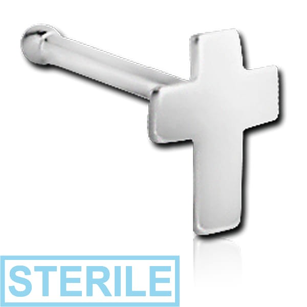 STERILE STERLING SILVER 925 CROSS NOSE BONE