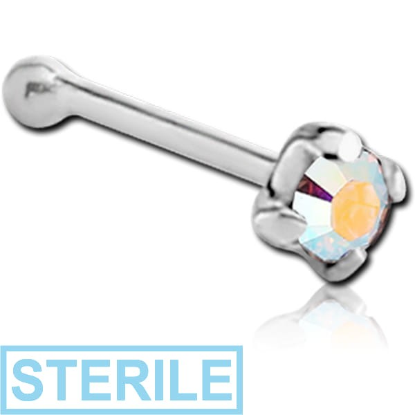 STERILE STERLING SILVER 925 JEWELLED PRONG SET HIGH END CRYSTAL NOSE BONE