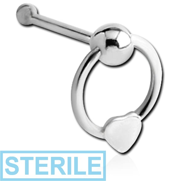 STERILE STERLING SILVER 925 BALL CLOSURE RING WITH HEART NOSE BONE
