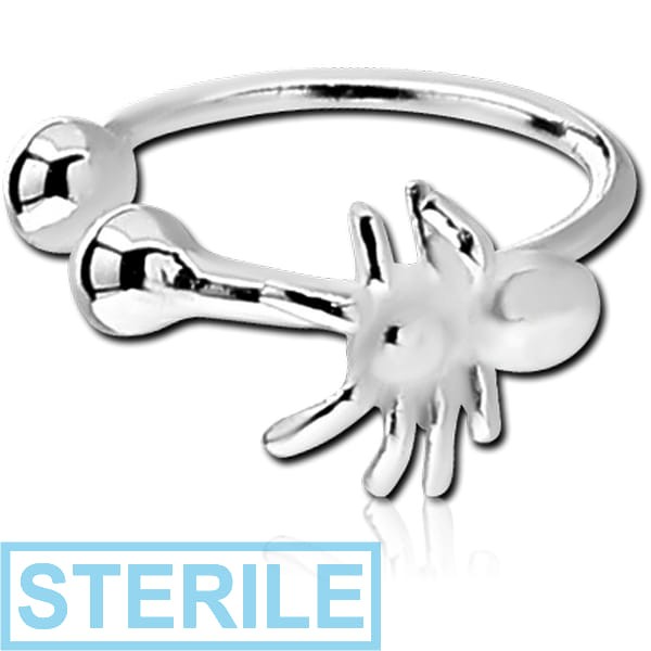 STERILE STERLING SILVER 925 ILLUSION NOSE RING WITH SPIDER