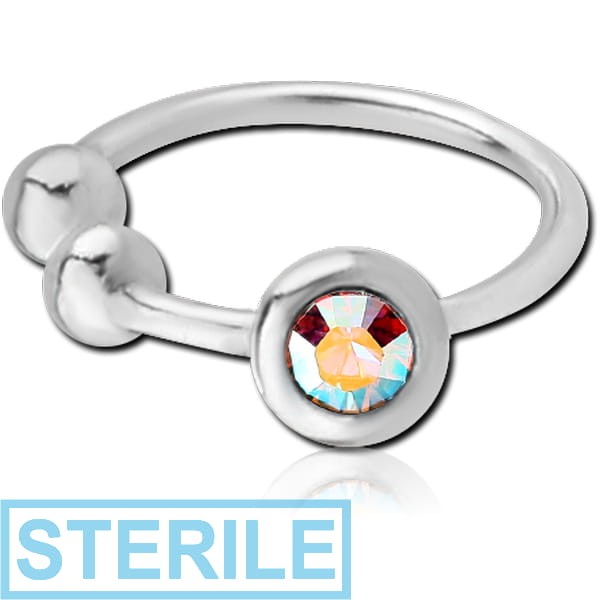 STERILE STERLING SILVER 925 JEWELLED ILLUSION NOSE RING WITH BALL