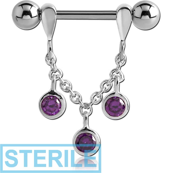 STERILE STERLING SILVER 925 JEWELLED CHAIN NIPPLE STIRRUP