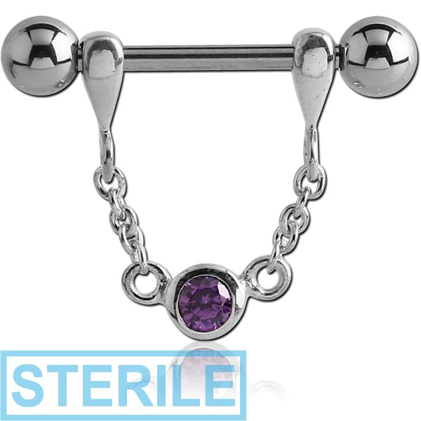 STERILE STERLING SILVER 925 JEWELLED CHAIN NIPPLE STIRRUP
