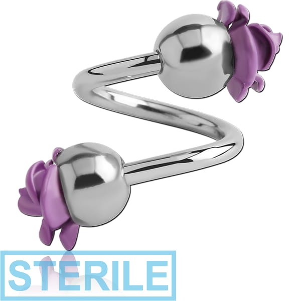 STERILE SURGICAL STEEL BODY SPIRAL WITH GLASS COATED FLOWERS