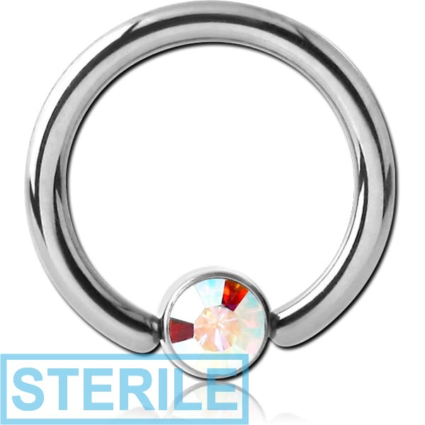 STERILE TITANIUM BALL CLOSURE RING WITH VALUE CRYSTAL JEWELLED DISC