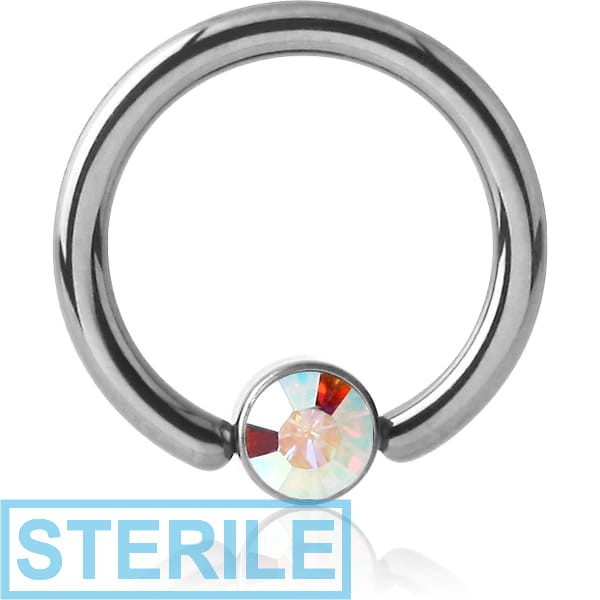 STERILE TITANIUM BALL CLOSURE RING WITH OPTIMA CRYSTAL JEWELLED DISC