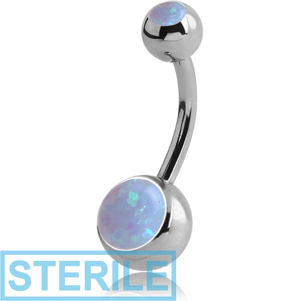 STERILE TITANIUM DOUBLE JEWELLED NAVEL BANANA WITH SYNTHETIC OPAL
