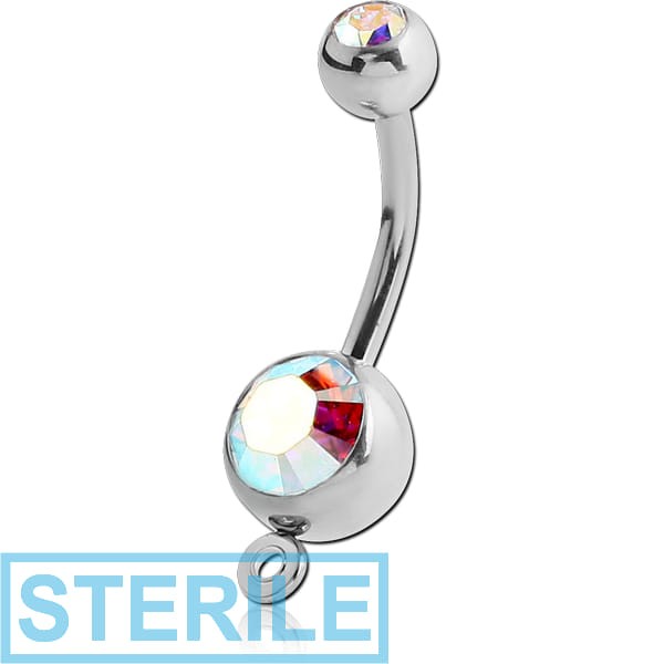 STERILE TITANIUM DOUBLE JEWELLED NAVEL BANANA WITH HOOP
