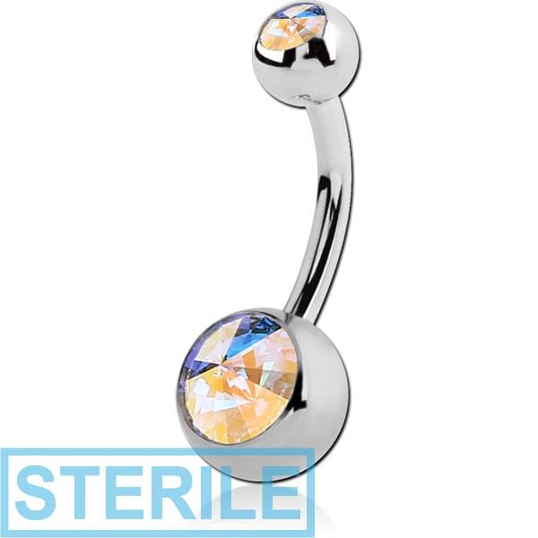 STERILE TITANIUM DOUBLE HIGH END CRYSTAL JEWELLED NAVEL BANANA WITH RIVOLI STONE