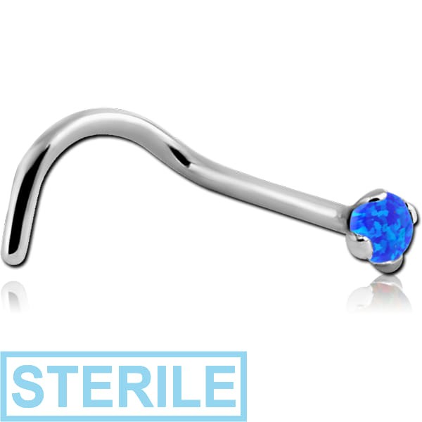 STERILE TITANIUM CURVED PRONG SET 1.5 MM JEWELLED TITANIUM NOSE STUDS WITH SYNTHETIC OPAL