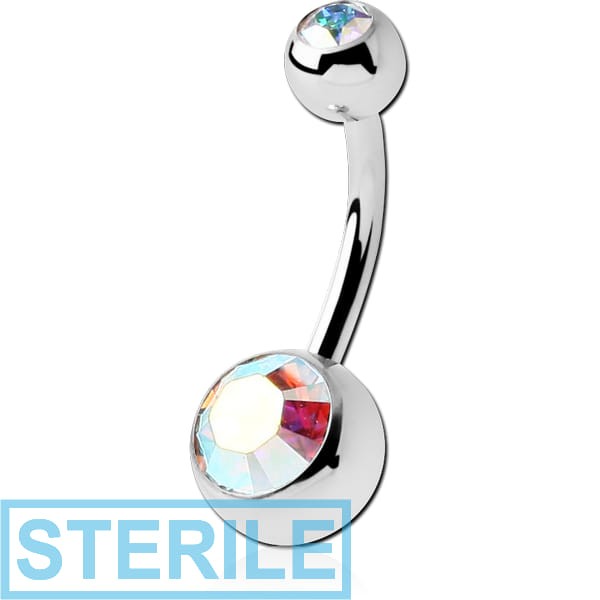 STERILE TITANIUM INTERNALLY THREADED DOUBLE PREMIUM CRYSTAL JEWELLED NAVEL BANANA