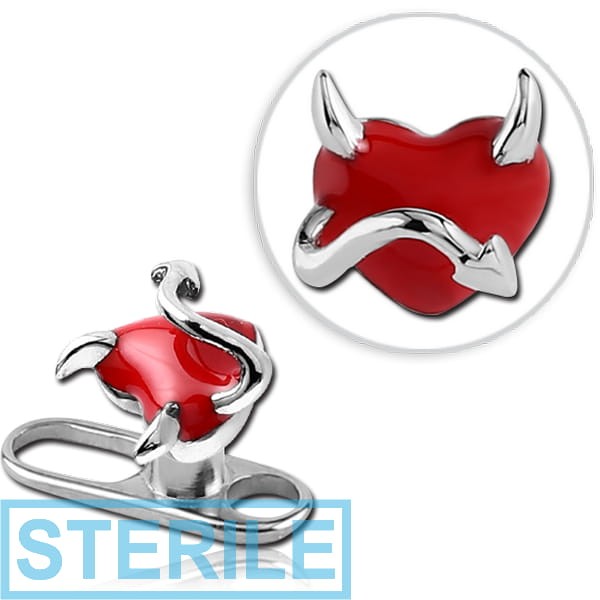 STERILE TITANIUM INTERNALLY THREADED DERMAL ANCHOR BIG HOLE WITH SURGICAL STEEL ENAMEL RED HEART ATTACHMENT