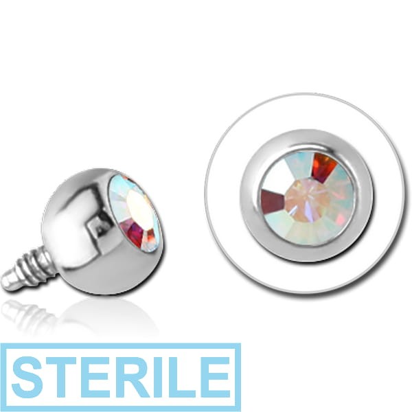 STERILE TITANIUM HIGH END CRYSTAL JEWELLED BALL FOR 1.6MM INTERNALLY THREADED PINS