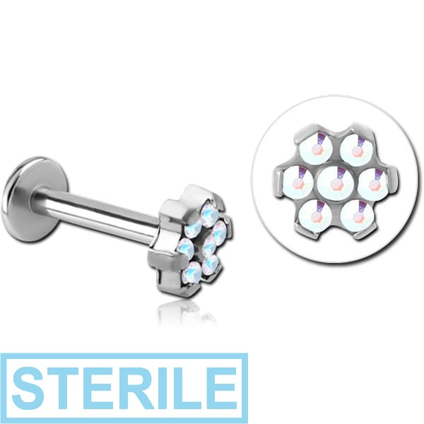 STERILE TITANIUM INTERNALLY THREADED JEWELLED LABRET - FLOWER