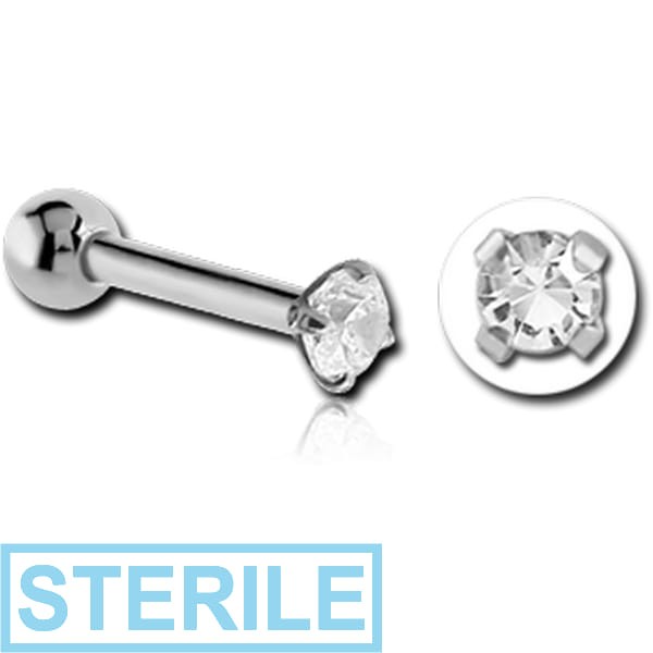 STERILE 14K WHITE GOLD JEWELLED ATTACHMENT WITH TITANIUM INTERNALLY THREADED MICRO BARBELL