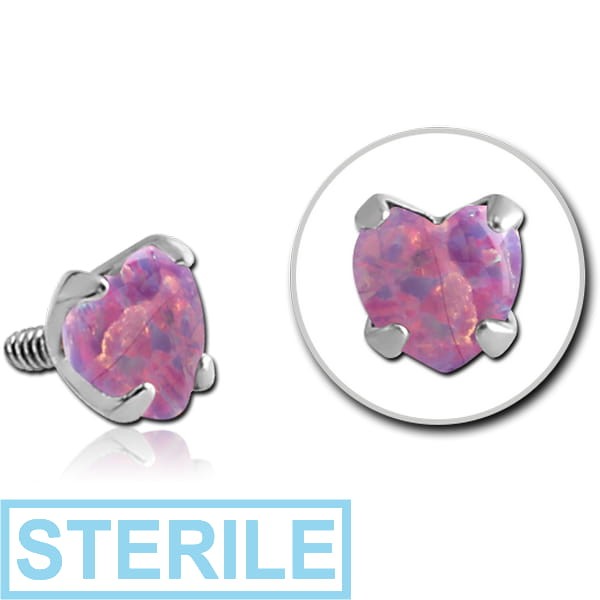 STERILE TITANIUM PRONG SET SYNTHETIC OPAL FOR 1.2MM INTERNALLY THREADED PINS - HEART