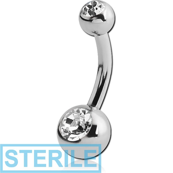 STERILE TITANIUM INTERNALLY THREADED DOUBLE PREMIUM CRYSTAL JEWELLED MINI NAVEL BANANA
