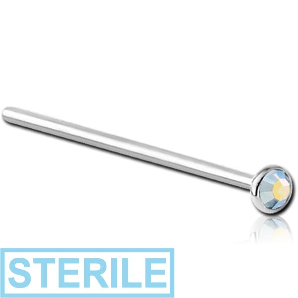 STERILE TITANIUM HIGH END CRYSTAL JEWELLED STRAIGHT NOSE STUD 15MM