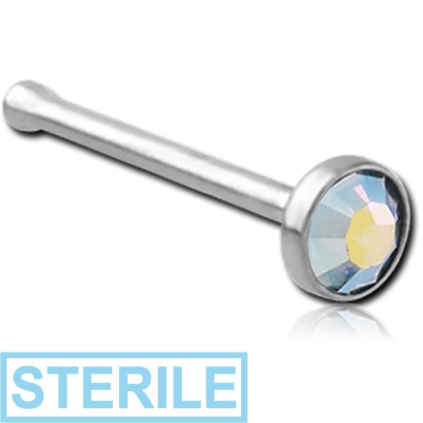 STERILE TITANIUM HIGH END CRYSTAL JEWELLED NOSE BONE WITH SET STONE