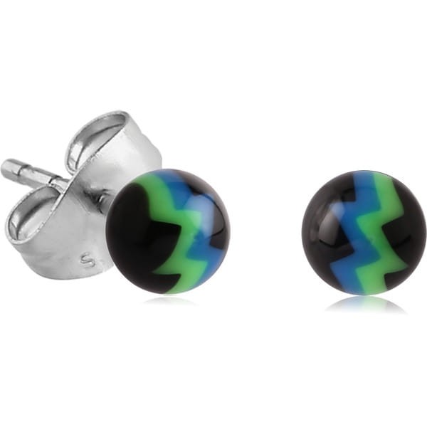 STERILE UV ACRYLIC BALL ZIGZAG EAR STUDS PAIR