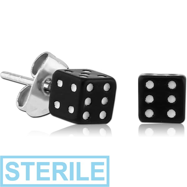 STERILE UV ACRYLIC DICE EAR STUDS PAIR