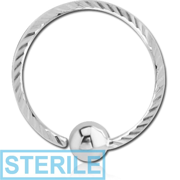 STERILE 14K WHITE GOLD FIXED BEAD RING WITH DIAMOND CUTTING AND BALL PLAIN