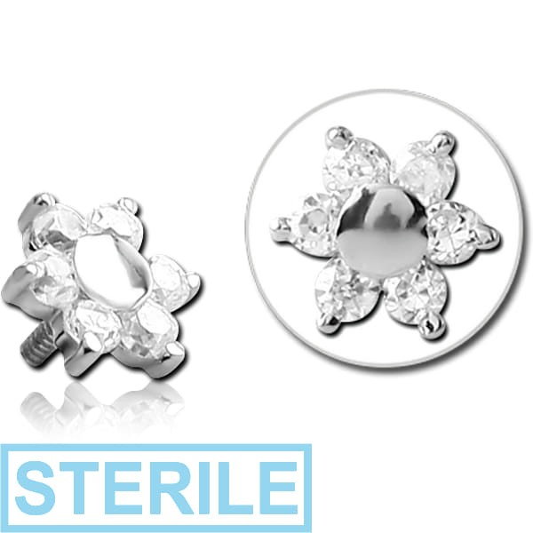 STERILE 14K WHITE GOLD JEWELLED PUSH FIT ATTACHMENT FOR BIOFLEX INTERNAL LABRET - FLOWER