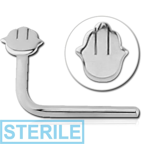 STERILE 14K WHITE GOLD 90 DEGREE HAMSA NOSE STUD