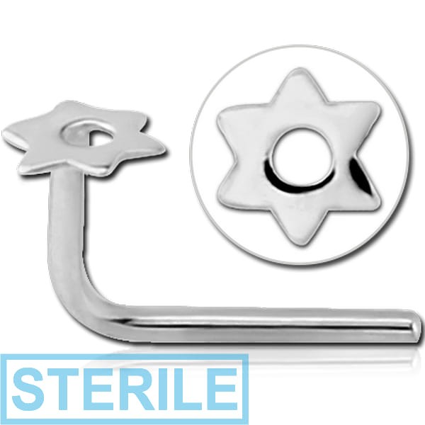 STERILE 14K WHITE GOLD 90 DEGREE STAR OF DAVID NOSE STUD
