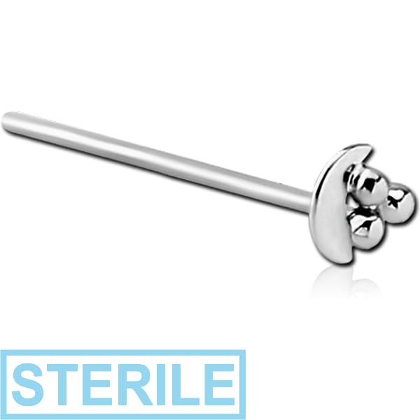 STERILE 14K WHITE GOLD STRAIGHT NOSE STUD -TRIPLE