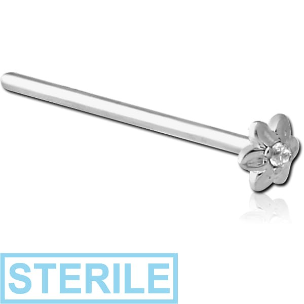 STERILE 14K WHITE GOLD JEWELLED STRAIGHT NOSE STUD - FLOWER