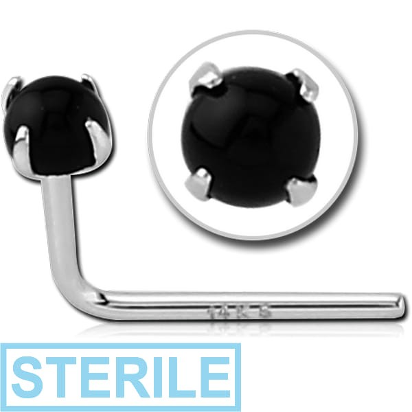 STERILE 14K WHITE GOLD 90 DEGREE PRONG SET CZ NOSE STUD