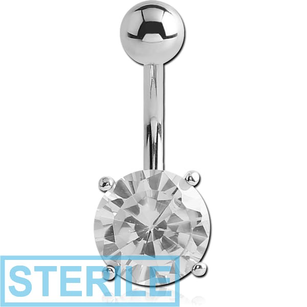 STERILE 18K WHITE GOLD JEWELLED FASHION NAVEL BANANA WITH JEWELLED TOP BALL