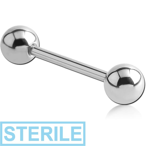 STERILE 18K WHITE GOLD BARBELL WITH HOLLOW BALLS