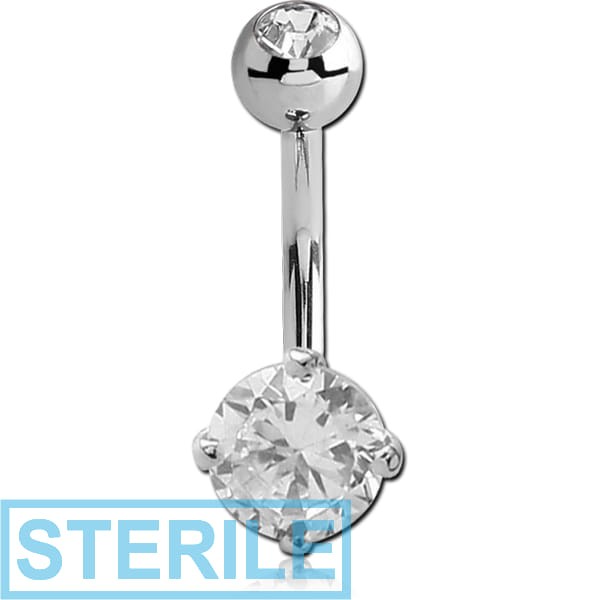 STERILE 18K WHITE GOLD PREMIUM CRYSTAL JEWELLED FASHION NAVEL BANANA WITH PREMIUM CRYSTAL JEWELLED TOP BALL