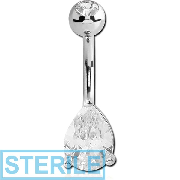 STERILE 18K WHITE GOLD PREMIUM CRYSTAL JEWELLED FASHION NAVEL BANANA WITH PREMIUM CRYSTAL JEWELLED TOP BALL