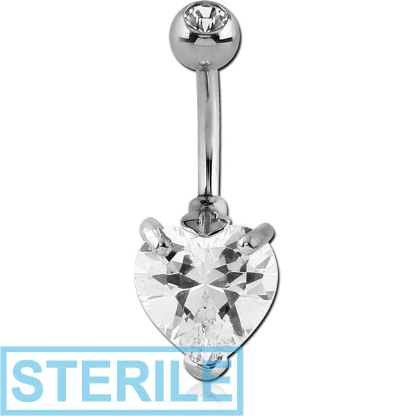 STERILE 18K WHITE GOLD JEWELLED FASHION NAVEL BANANA WITH JEWELLED TOP BALL