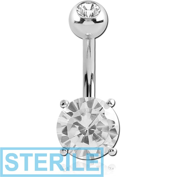 STERILE 18K WHITE GOLD JEWELLED FASHION NAVEL BANANA WITH JEWELLED TOP BALL
