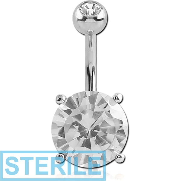 STERILE 18K WHITE GOLD JEWELLED FASHION NAVEL BANANA WITH JEWELLED TOP BALL