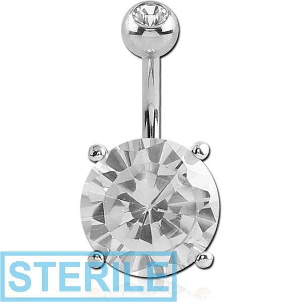 STERILE 18K WHITE GOLD JEWELLED FASHION NAVEL BANANA WITH JEWELLED TOP BALL
