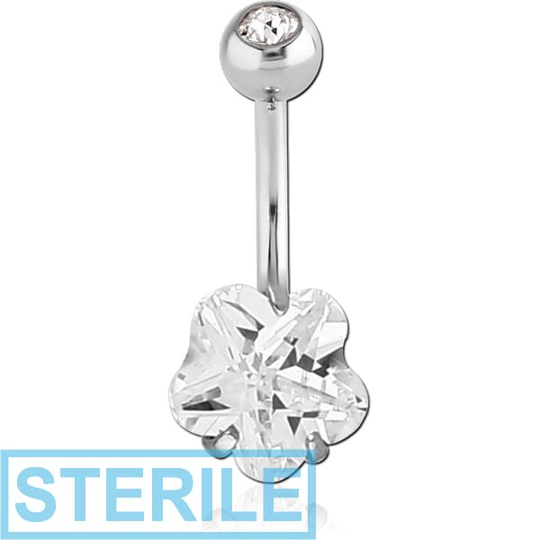 STERILE 18K WHITE GOLD PREMIUM CRYSTAL JEWELLED FASHION NAVEL BANANA WITH PREMIUM CRYSTAL JEWELLED TOP BALL
