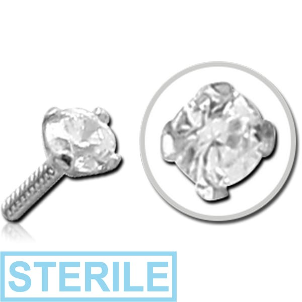 STERILE 18K WHITE GOLD PRONG SET 1.75MM CZ ATTACHMENT FOR BIOFLEX INTERNAL NOSE STUD