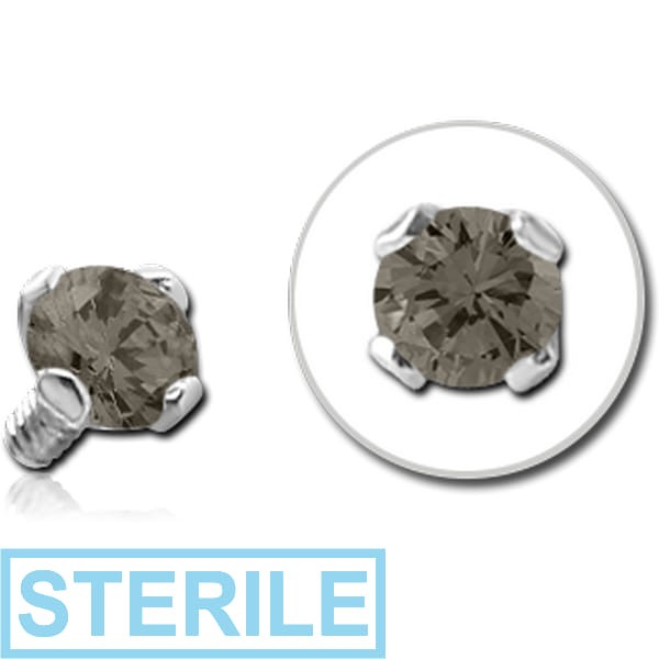 STERILE 18K WHITE GOLD PRONG SET 2.5MM BLACK DIAMOND FOR INTERNALLY THREADED MICRO PINS
