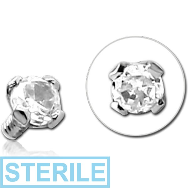 STERILE 18K WHITE GOLD PRONG SET JEWEL FOR INTERNALLY THREADED PINS