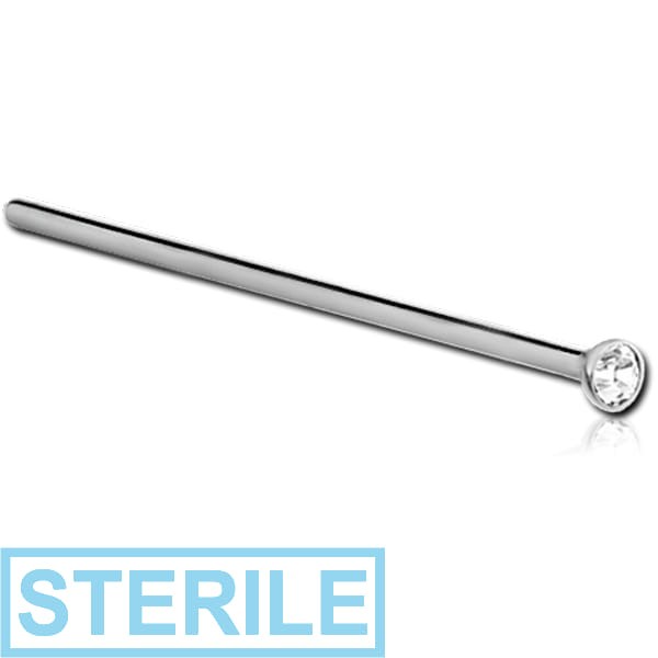 STERILE 18K WHITE GOLD STRAIGHT LARGE NOSE STUD WITH 2MM BEZEL SET DIAMOND